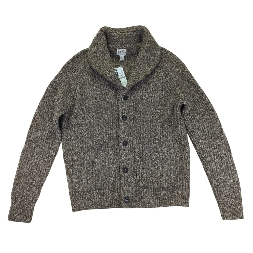 J. Crew Rugged Merino Wool Blend Shawl Collar Cardigan Sweater Men's Small Brown